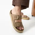 Loera Vizon Nubuk Çift Tokalı Terlik