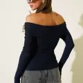 Madonna Yaka Düğmeli Bluz Lacivert t4329