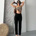 Mom fit enzim taş yıkama jeans pantolon siyah d2006