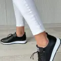Monya Siyah Cilt Bağcıklı Spor Ayakkabı