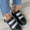 Nino Siyah Cilt Simli Cırt Cırtlı Spor Ayakkabı
