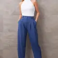 Paçası Düğmeli Yüksek Bel Pantolon