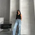Palazzo straight kar yıkama jeans pantolon mavi d2008