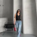 Palazzo straight kar yıkama jeans pantolon mavi d2008