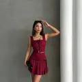 Pileli etek yelek takım bordo s255015