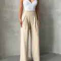 Pileli keten pantolon s255046