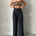 Pileli keten pantolon s255046