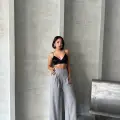 Pileli keten pantolon s255046