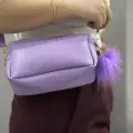 Ponpon mor cilt çanta