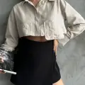 Poplin crop gömlek bej s3060