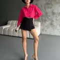 Poplin crop gömlek fuşya s3060
