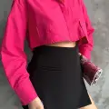 Poplin crop gömlek fuşya s3060