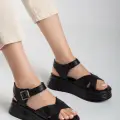 Sibna Siyah Cilt Kemerli Sandalet