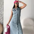 Sıfır kol kar yıkama tunik ceket mavi d2520