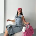 Sıfır kol kar yıkama tunik ceket mavi d2520