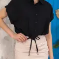 Sıfır kollu bağlamalı crop gömlek siyah s255359