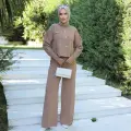 Taş düğmeli ikili triko takım vizon
