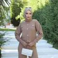 Taş düğmeli ikili triko takım vizon