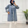 Taşlı tunik ceket kar yıkama orta mavi d2516