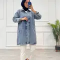 Taşlı tunik ceket kar yıkamalı mavi d2516