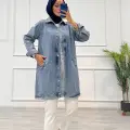 Taşlı tunik ceket kar yıkamalı mavi d2516