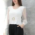 Tokalı tül kollu bluz beyaz t4071