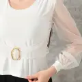 Tokalı tül kollu bluz beyaz t4071