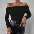 Uzun kol madonna yaka bluz siyah