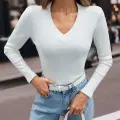 V yaka kaşkorse bluz beyaz w3817
