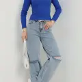 V yaka kaşkorse bluz saks mavisi a3699