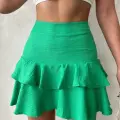 Valonlu fırfırlı etek yeşil s24681