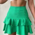Valonlu fırfırlı etek yeşil s24681