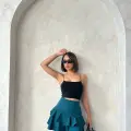 Valonlu fırfırlı etek yeşil s24681