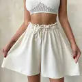 Volanlı keten şort bej s255058