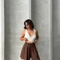 Volanlı keten şort kahve s255058