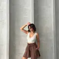 Volanlı keten şort kahve s255058