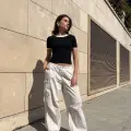 Yaka kol garnili ön parçalı bluz