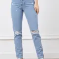 Yüksek bel yırtmaçlı mom jean pantolon