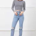 Yüksek bel yırtmaçlı mom jean pantolon