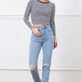 Yüksek bel yırtmaçlı mom jean pantolon