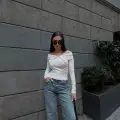 Kelebek yaka uzun kol bluz beyaz