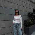 Kelebek yaka uzun kol bluz beyaz