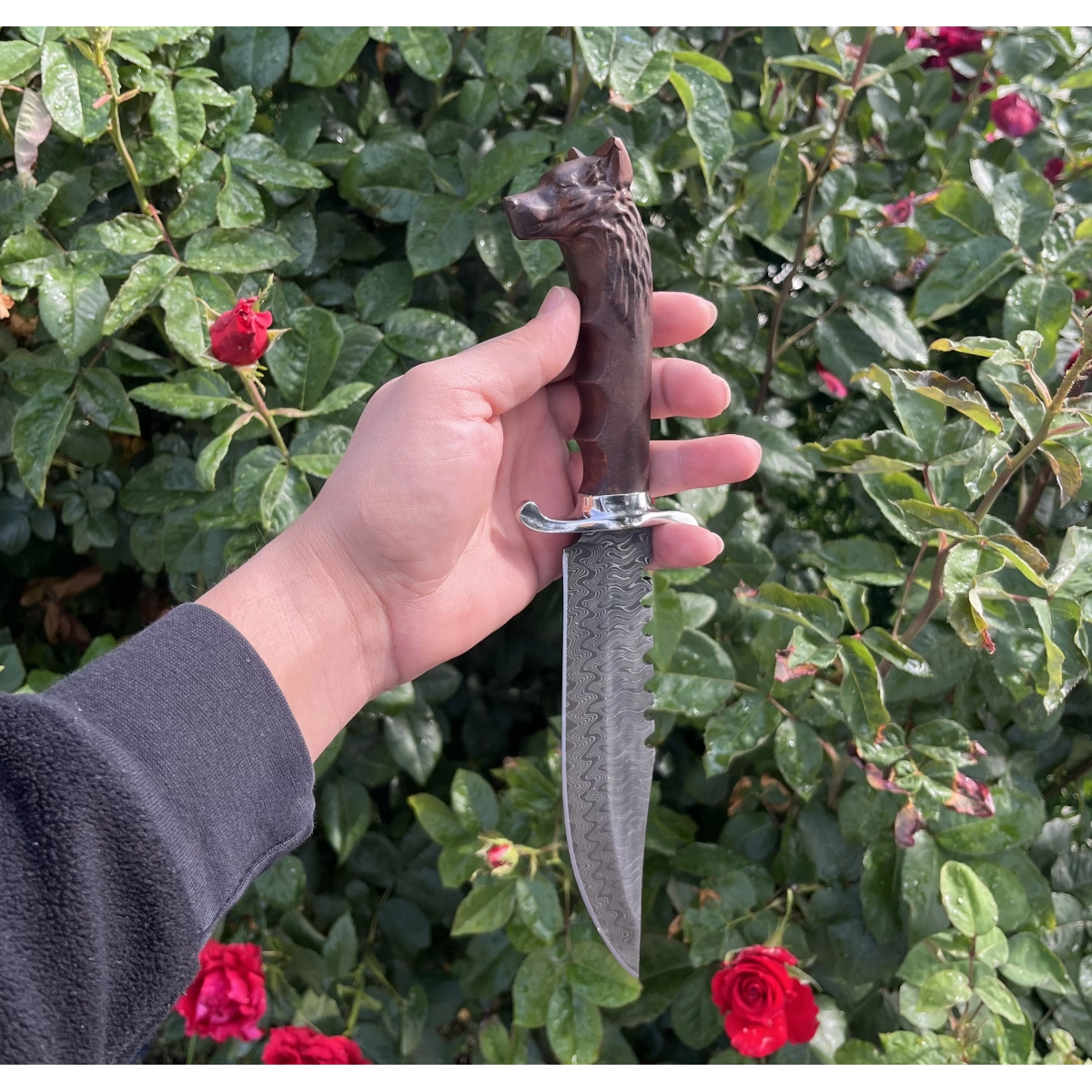 DAMASCUS KURT BAŞ KABZA TIRTIKLI OUTDOOR BIÇAK