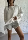 Unisex Oversize Kalıp Asimetrik Kesim İçi Şardonlu Sweatshirt