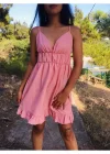 Kadın V Yaka Askılı Mini Sunny Elbise