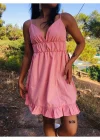 Kadın V Yaka Askılı Mini Sunny Elbise