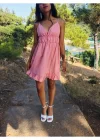 Kadın V Yaka Askılı Mini Sunny Elbise