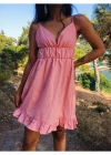 Kadın V Yaka Askılı Mini Sunny Elbise