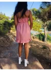 Kadın V Yaka Askılı Mini Sunny Elbise