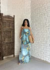 Kadın Askılı Çiçek Desenli Şifon Elbise